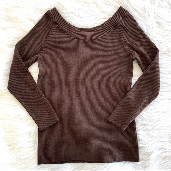 Monroe & Main Brown Silk Ribbed Fitted Sweater Top - Picture 2 of 6